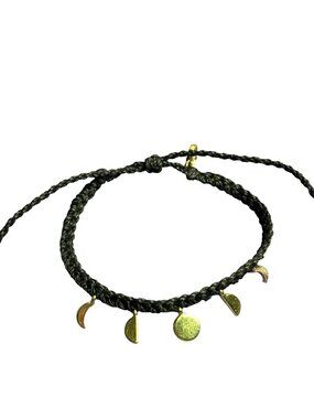 Pura Vida Goldtone Moon Phases Black Cord Adjustable Bracelet